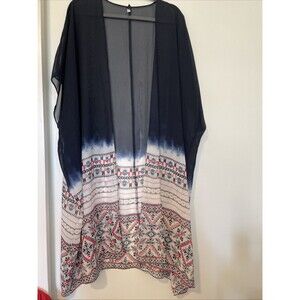 LANE BRYANT Plus Navy Ombre Boho Kaftan Kimono Cardigan Long Maxi O/S Sheer